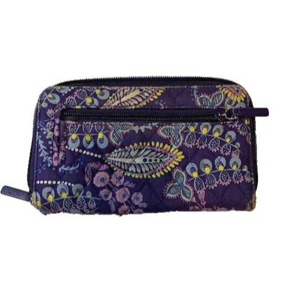 Vera Bradley Wallet Turn-lock Zipper Venetian Purple Paisley Boho Cottagecore - Picture 2 of 4